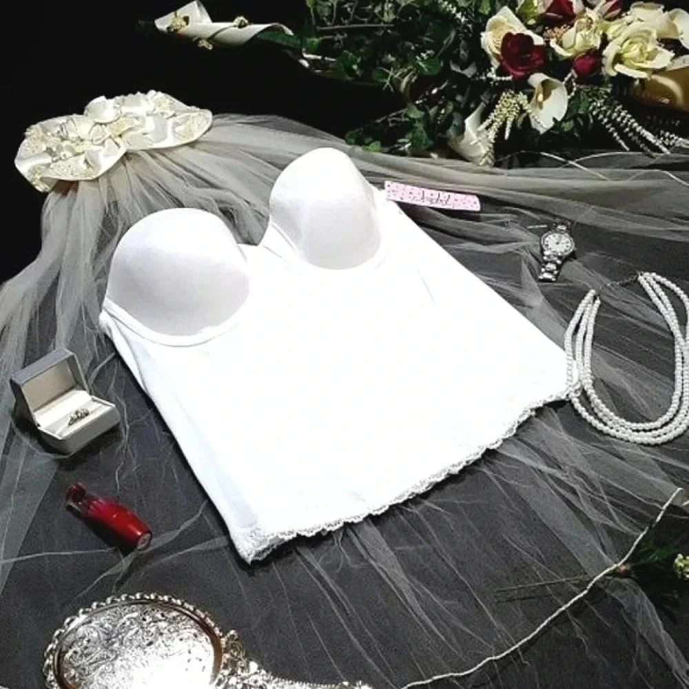 32D Jezebel 30242 Lace Attraction‎ Bustier Long Line UW Bridal Bra White NWT